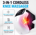 3-in-1 cordless knee massager featuring red light therapy, heat therapy, and massage therapy for pain relief.